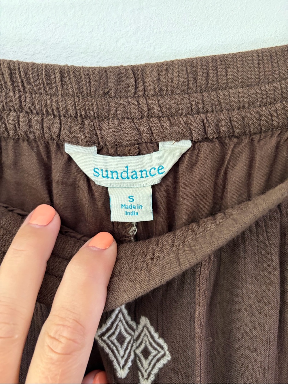 Sundance Brown Embroidered Pull-On Crochet Tassel Cropped Wide Leg Pants Small - Picture 2 of 7